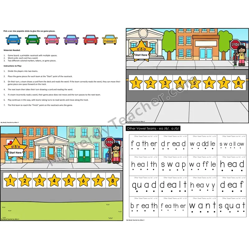 Other Vowel Teams ea short e, a short o Reading Race Set A