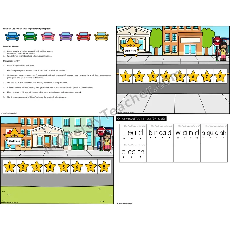 Other Vowel Teams ea short e, a short o Reading Race Set B