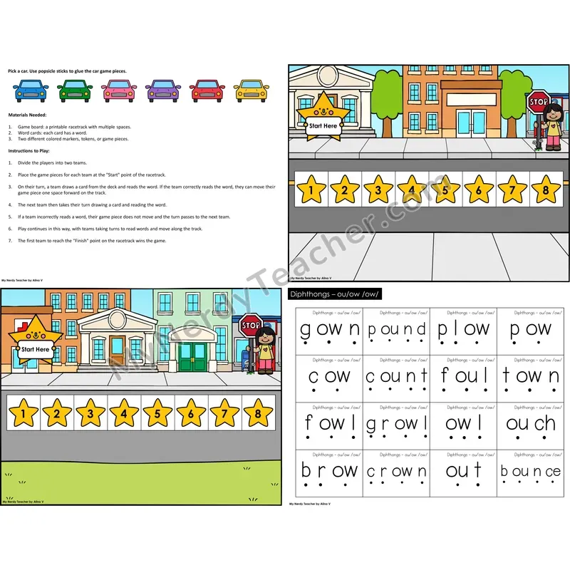 Diphthongs ou, ow Reading Race Set B