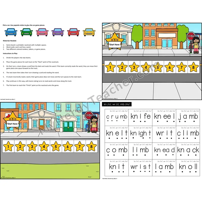 Silent Letters (kn, wr, mb) Reading Race Set B