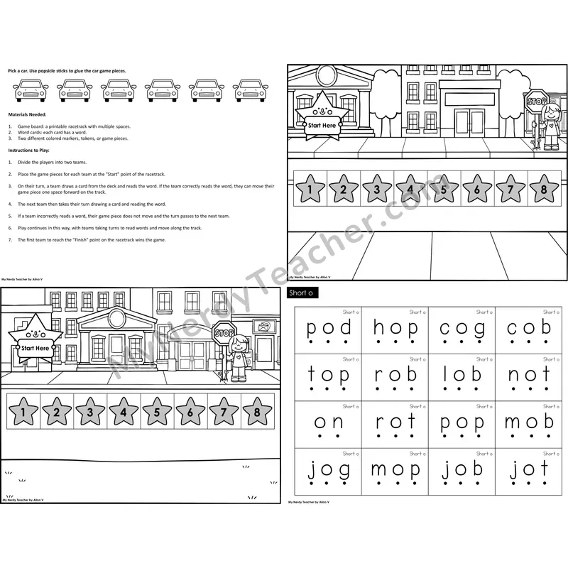 Short o Reading Race Set B (Black & White)