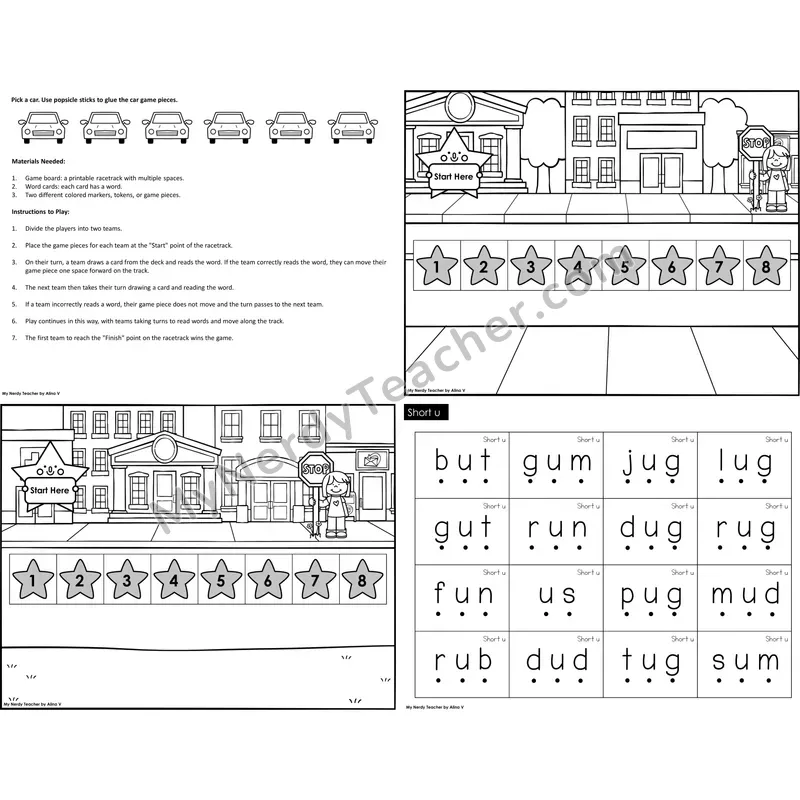 Short u Reading Race Set A (Black & White)