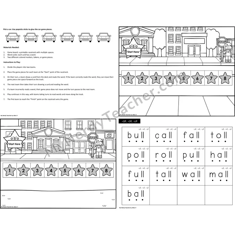 -all -oll -ull Reading Race (Black & White)