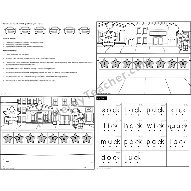 ck /k/ Reading Race Set B (Black & White)