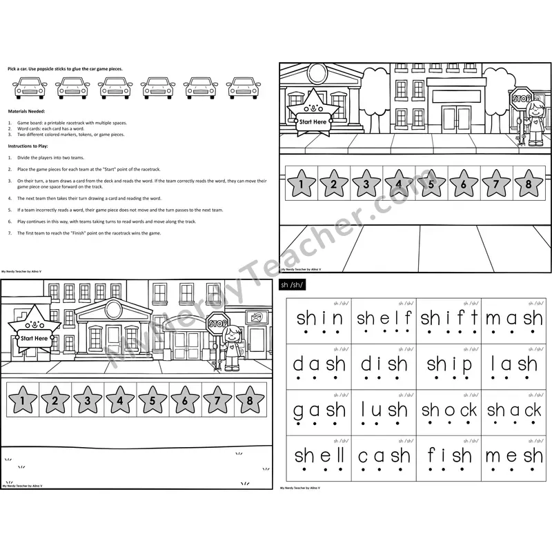 sh digraph Reading Race Set A (Black & White)