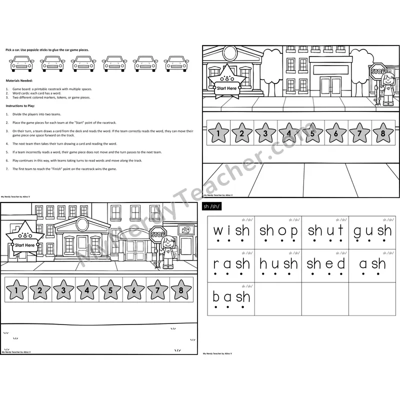 sh digraph Reading Race Set B (Black & White)