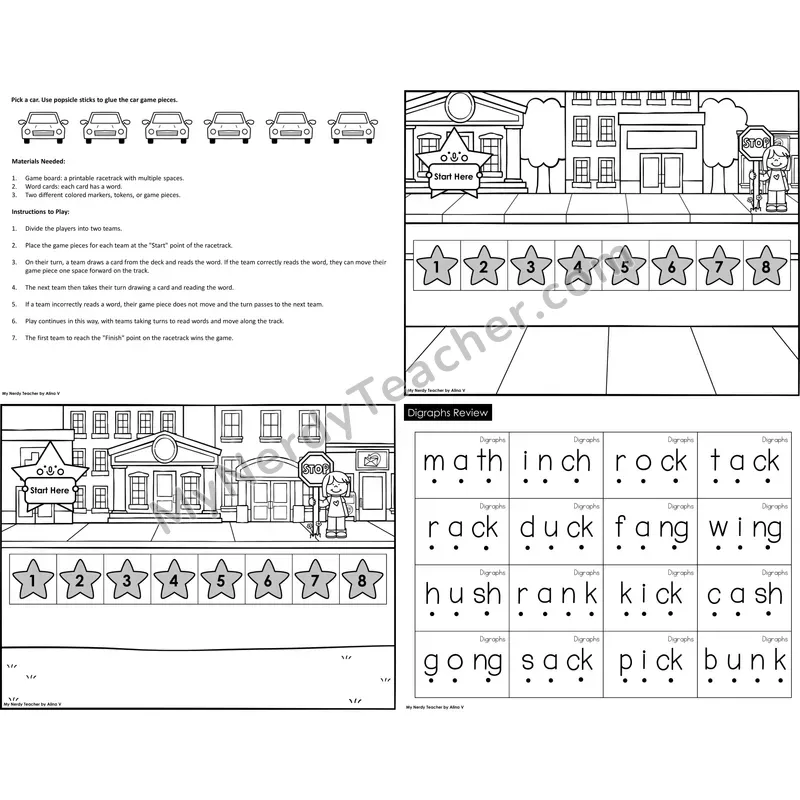 Digraphs Review Reading Race Set A (Black & White)