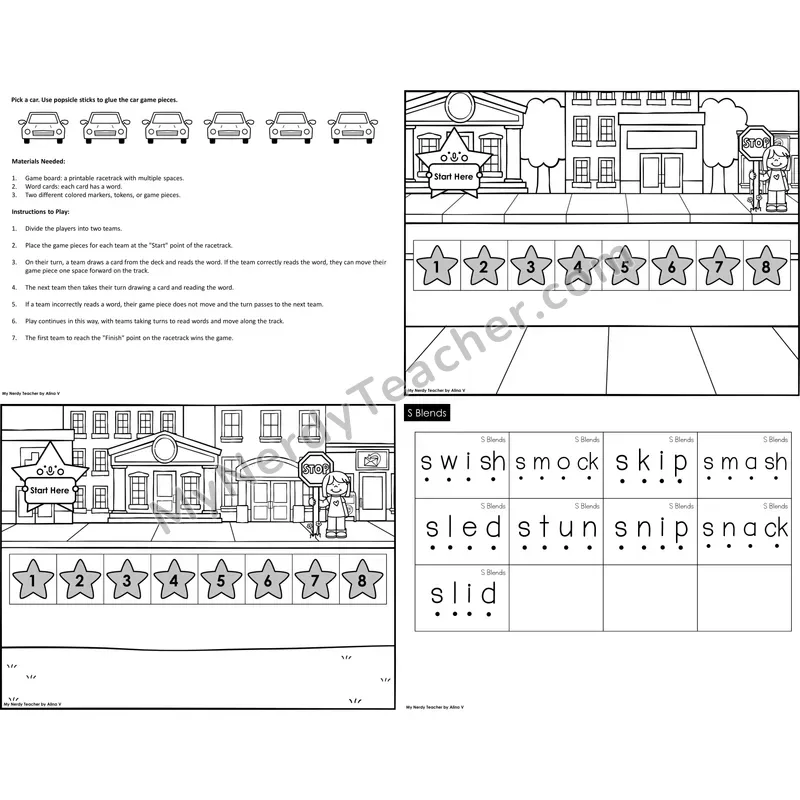 S Blends Reading Race Set B (Black & White)