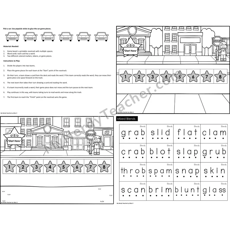 Mixed Blends Reading Race Set B (Black & White)