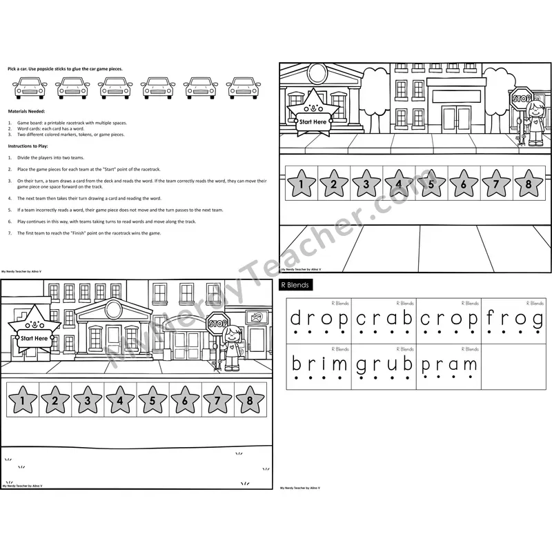 R Blends Reading Race Set B (Black & White)