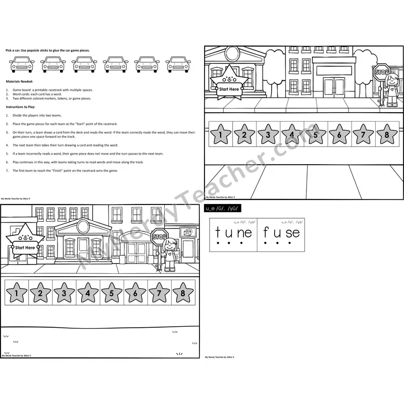 u_e (long u VCe) Reading Race Set B (Black & White)