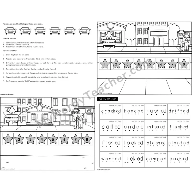 Suffix -ed Reading Race Set B (Black & White)