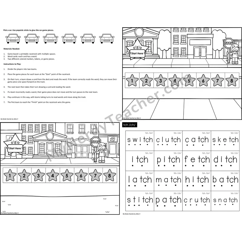 tch trigraph Reading Race Set A (Black & White)