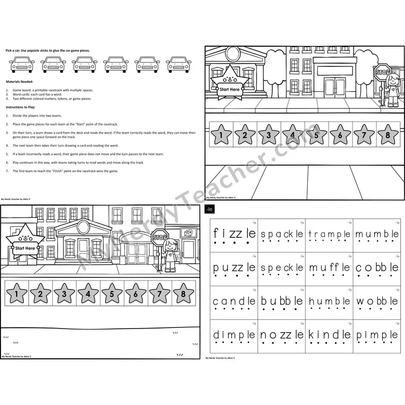 Consonant -le Reading Race Set A (Black & White)