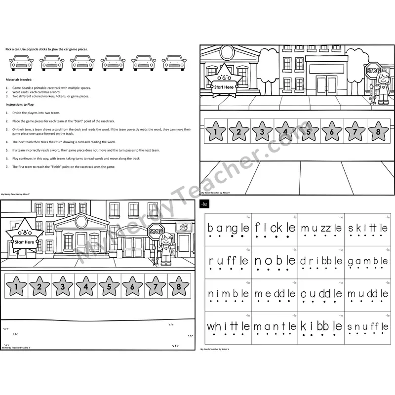 Consonant -le Reading Race Set B (Black & White)