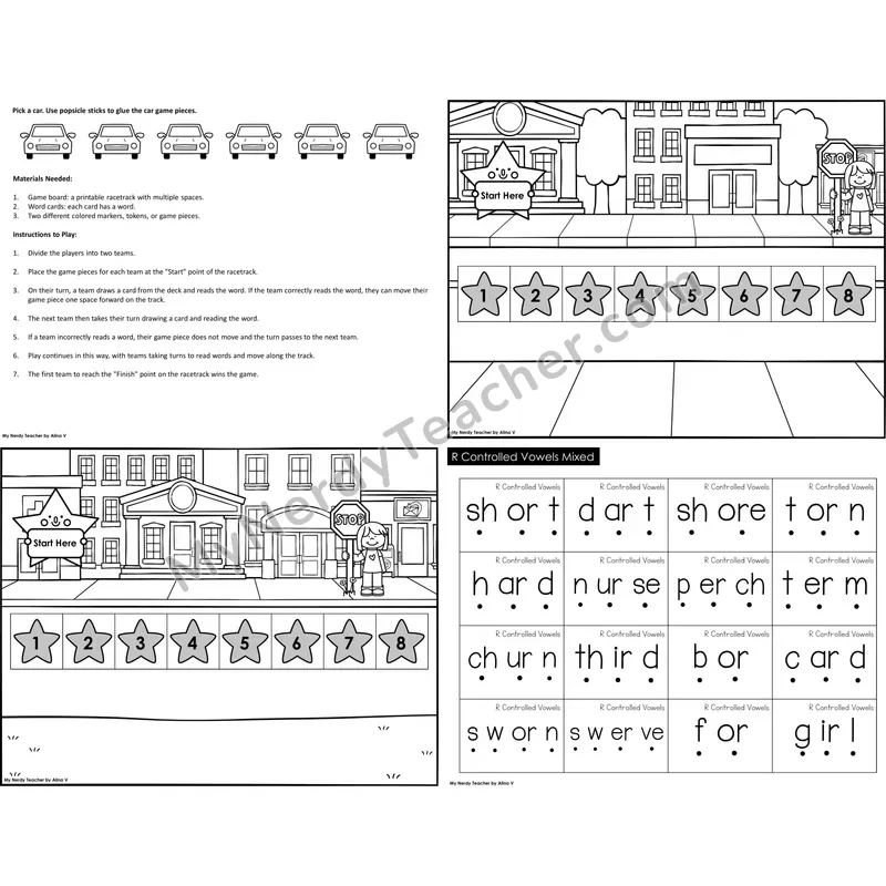 R-Controlled Vowels Mixed Reading Race Set B (Black & White)