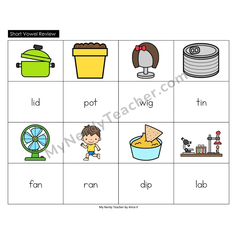 Short Vowels Review Memory Game