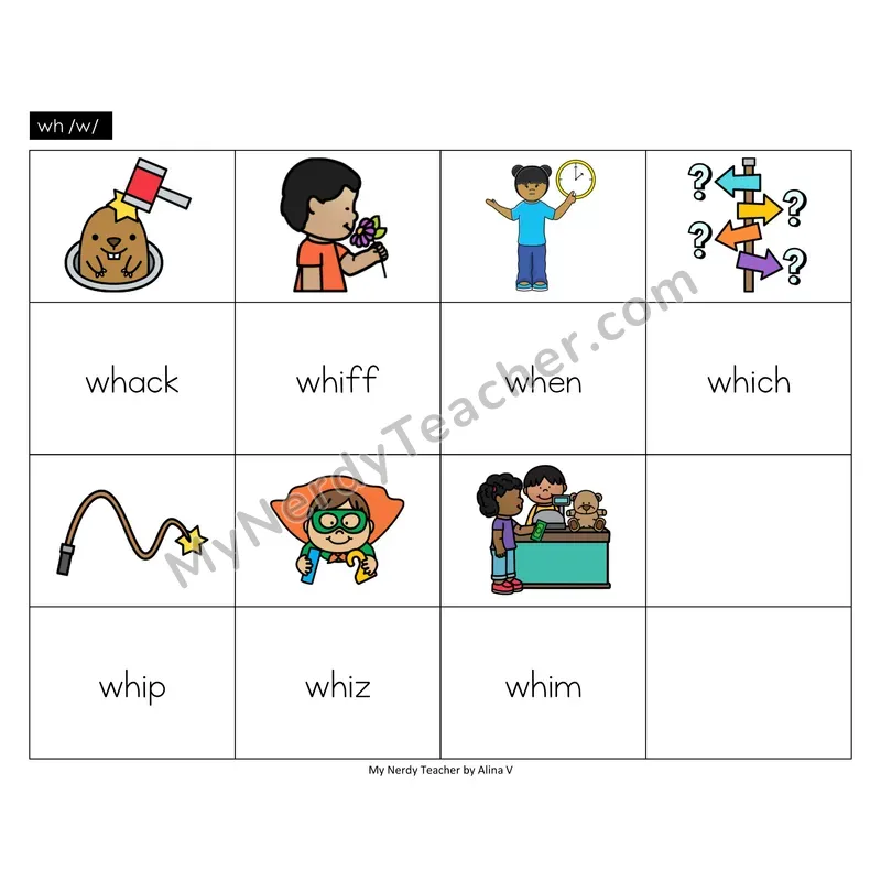 wh digraph Memory Game