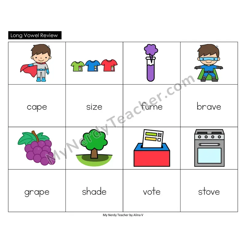 Long Vowels Review (VCe) Memory Game