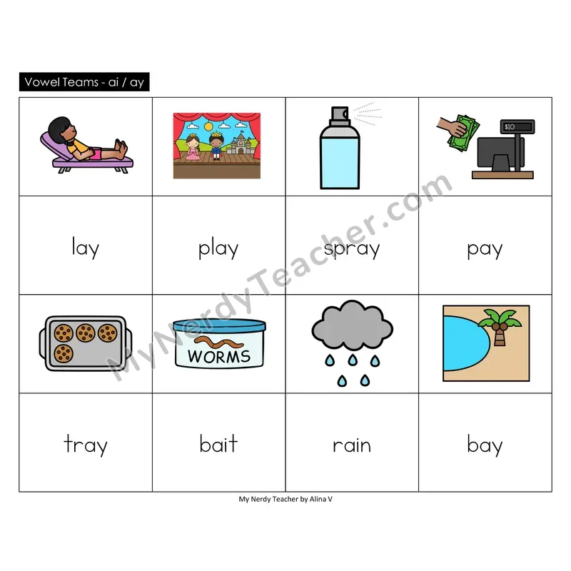 Vowel Teams ai, ay Memory Game