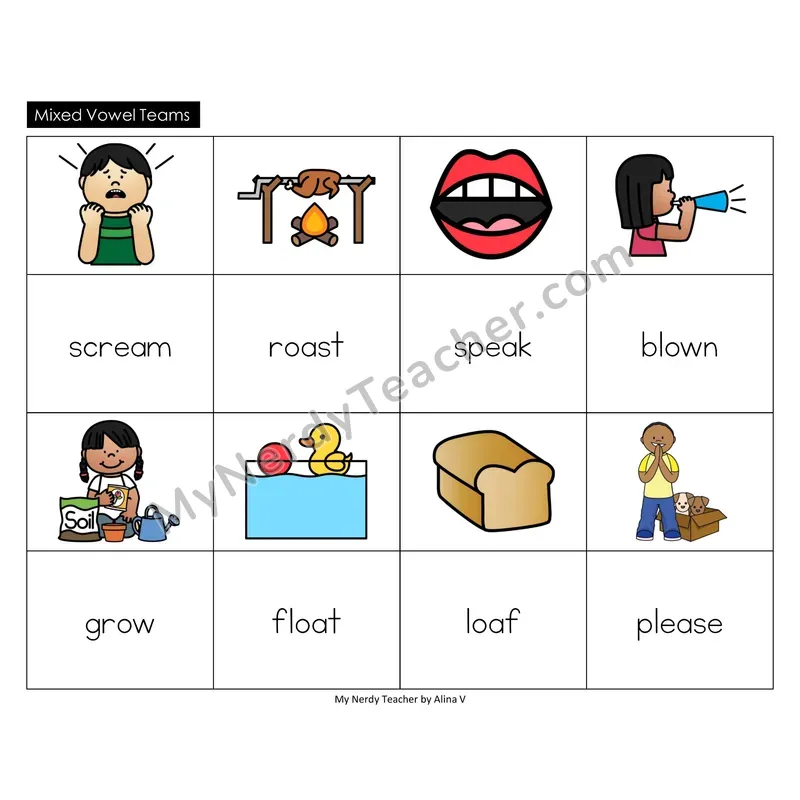 Mixed Vowel Teams Memory Game