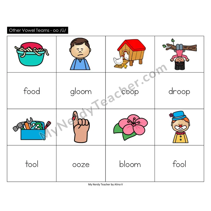 Other Vowel Teams oo (long) Memory Game