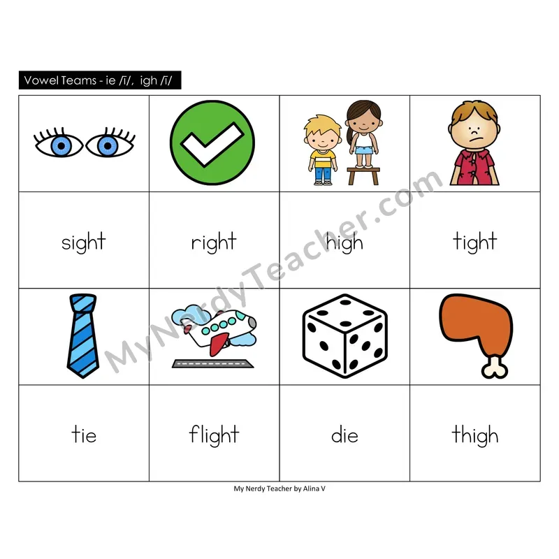 Vowel Teams ie, igh Memory Game
