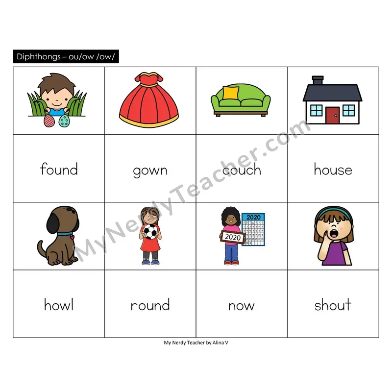 Diphthongs ou, ow Memory Game