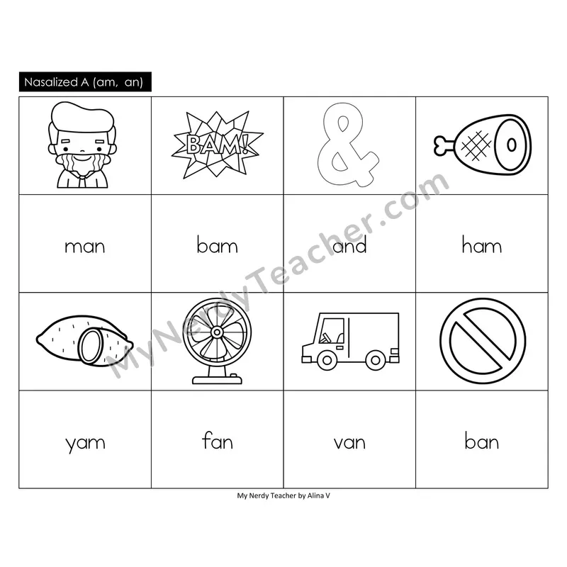 Nasalized A (am, an) Memory Game (Black & White)