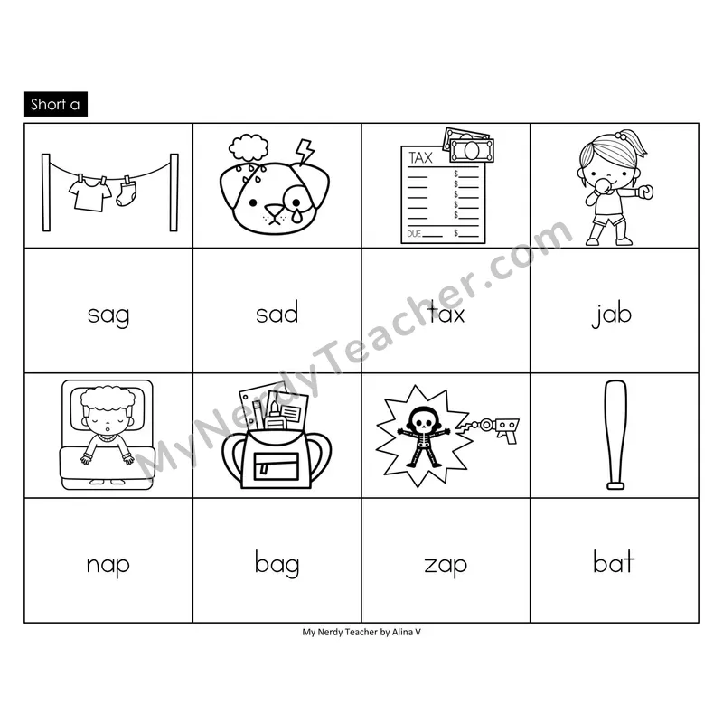 Short a Memory Game (Black & White)