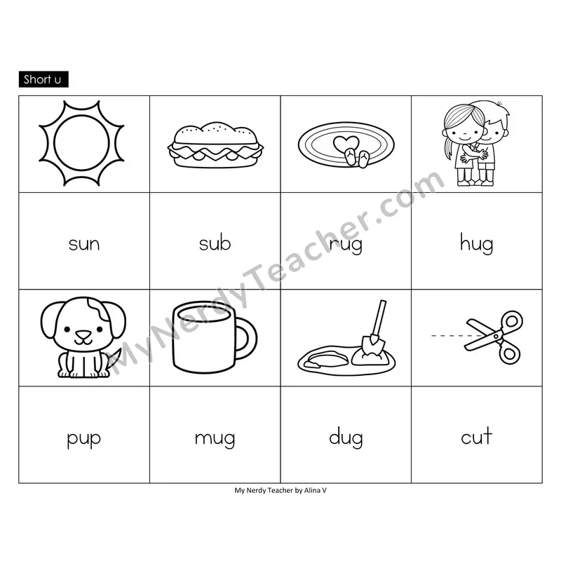 Short u Memory Game (Black & White)