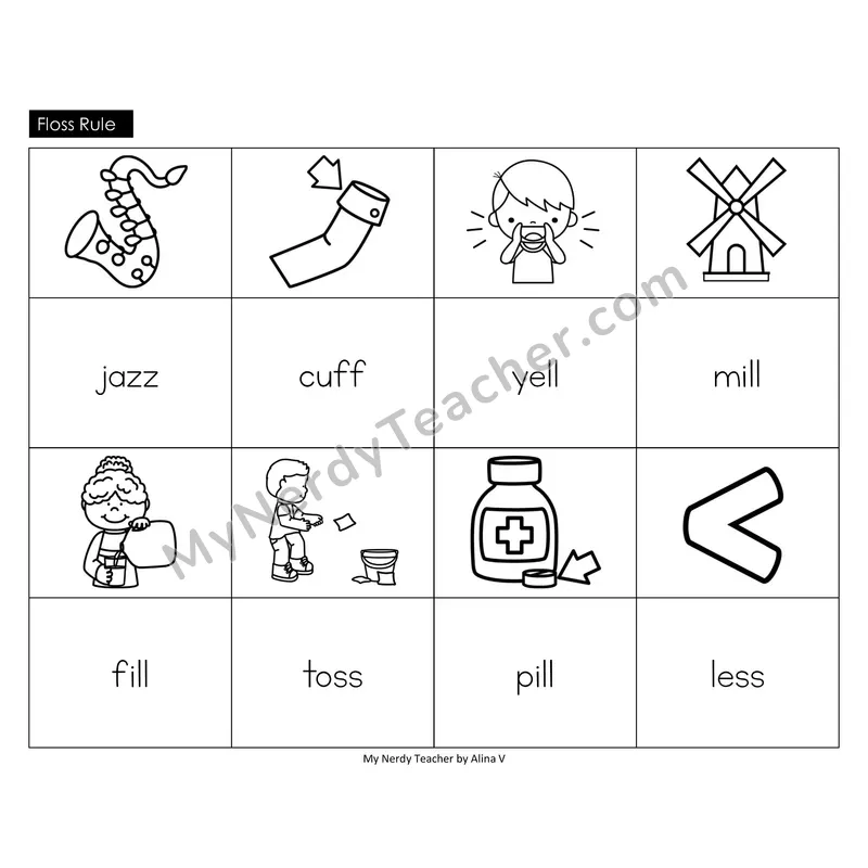 Floss Rule (ff ll ss zz) Memory Game (Black & White)