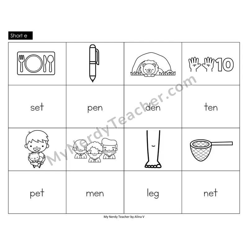 Short e Memory Game (Black & White)