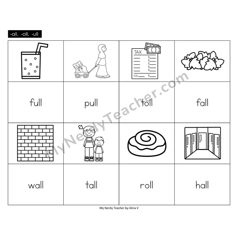 -all -oll -ull Memory Game (Black & White)