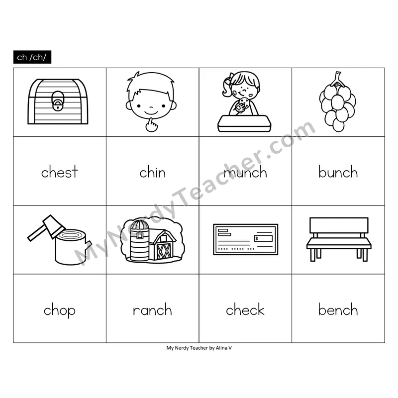 ch digraph Memory Game (Black & White)