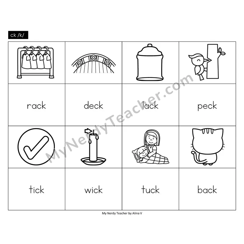 ck /k/ Memory Game (Black & White)