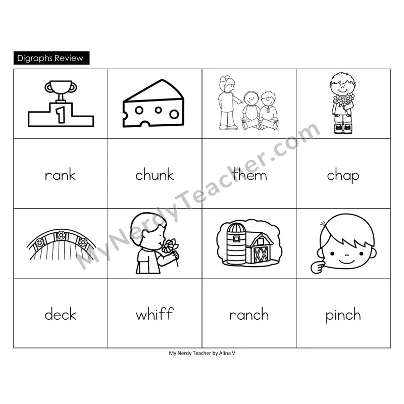 Digraphs Review Memory Game (Black & White)