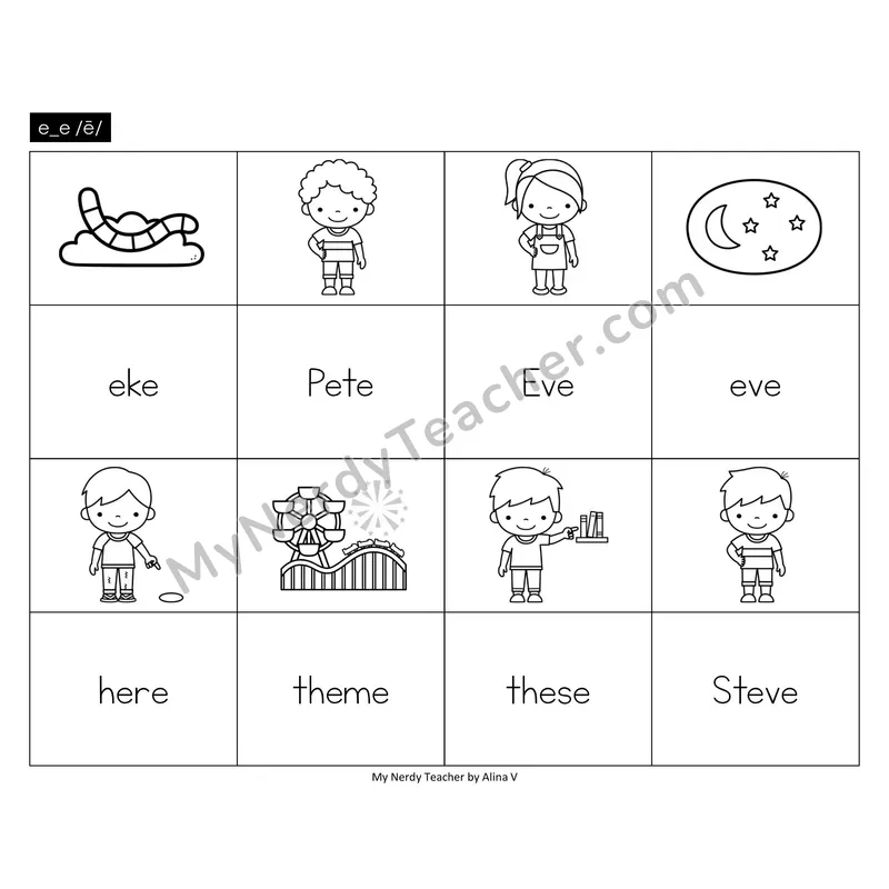 e_e (long e VCe) Memory Game (Black & White)