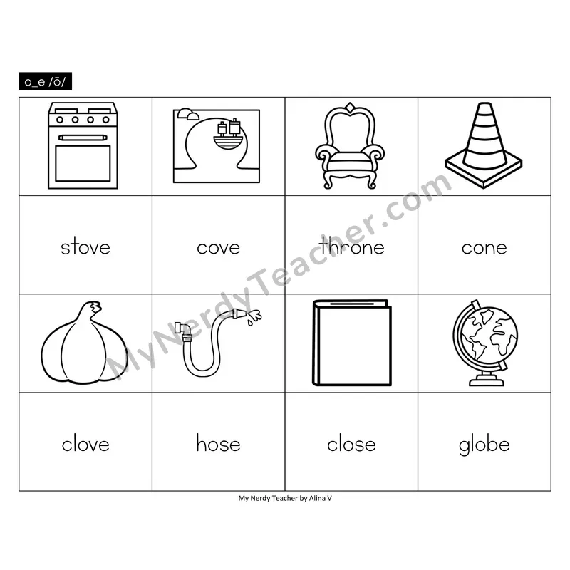 o_e (long o VCe) Memory Game (Black & White)