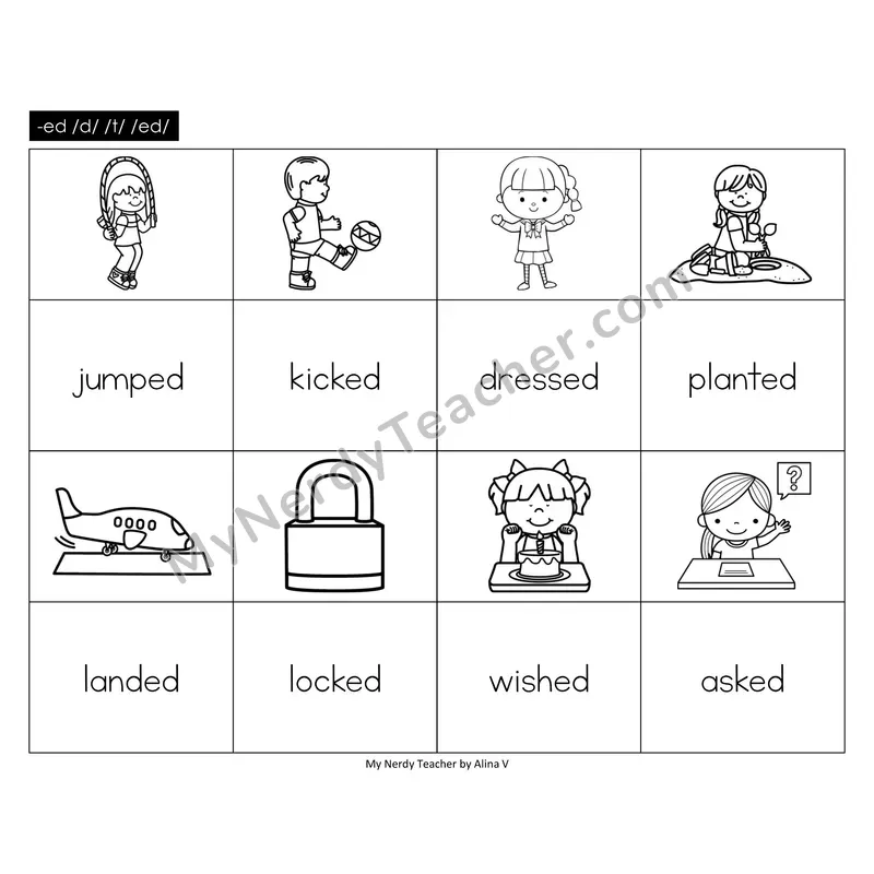 Suffix -ed Memory Game (Black & White)