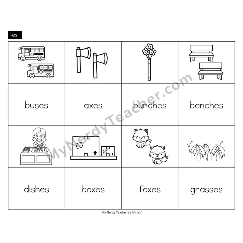 Suffix -es Memory Game (Black & White)