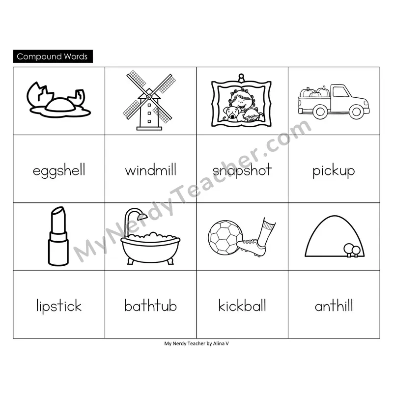 Compound Words Memory Game (Black & White)