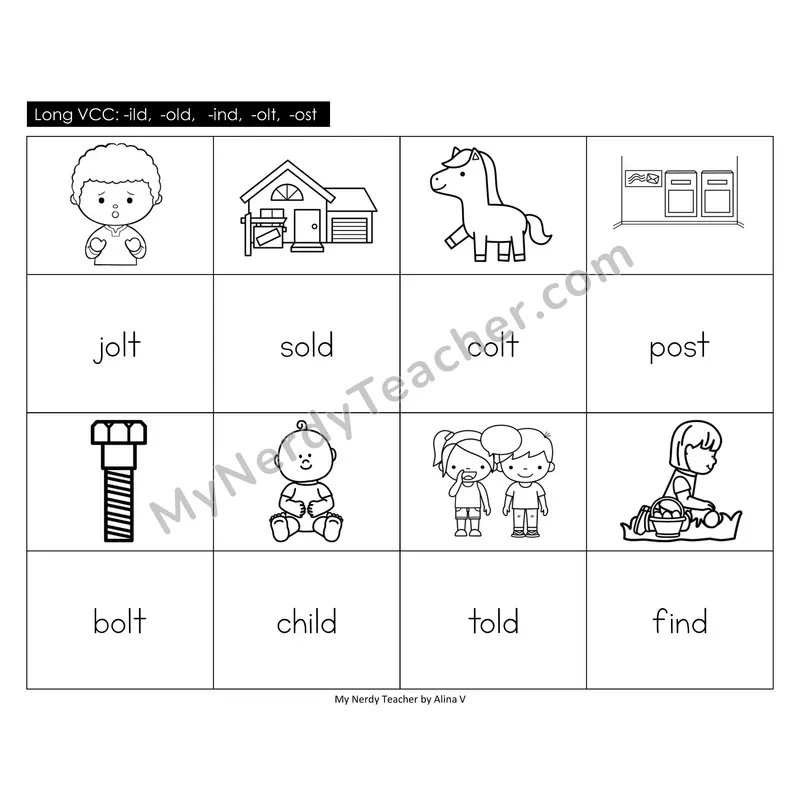 Long VCC (-ild -old -ind -olt -ost) Memory Game (Black & White)