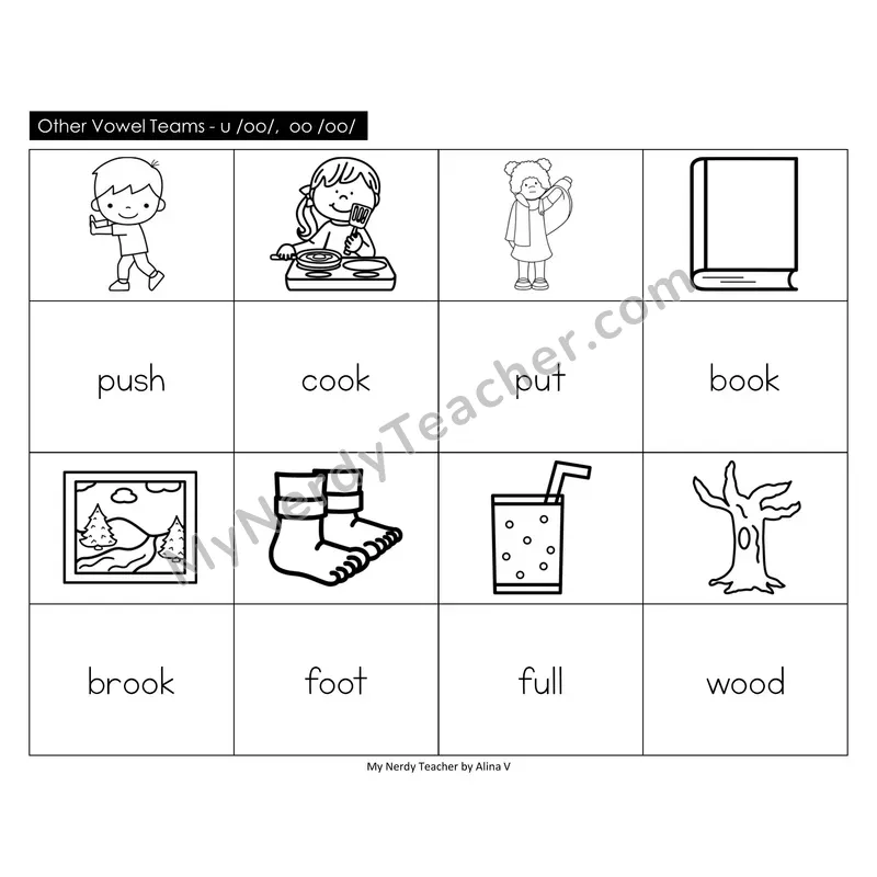 Other Vowel Teams u, oo Memory Game (Black & White)