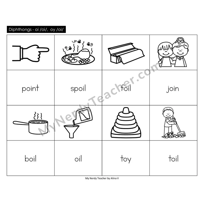 Diphthongs oi, oy Memory Game (Black & White)