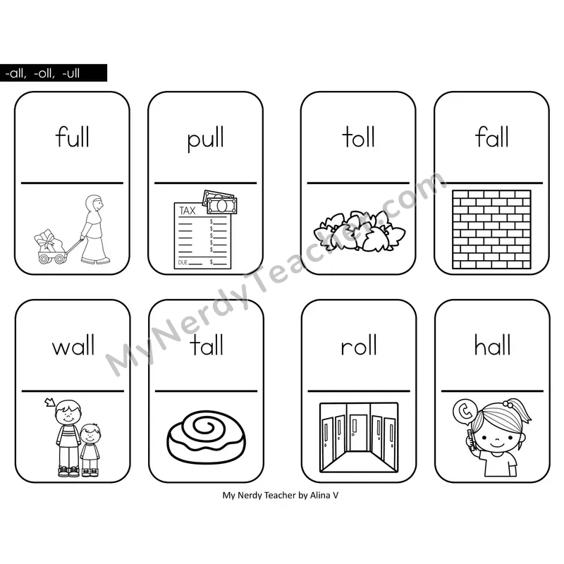 -all -oll -ull Dominos (Black & White)