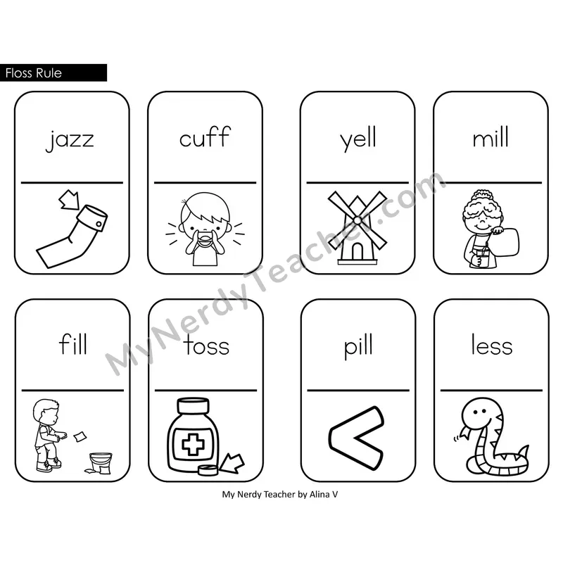Floss Rule (ff ll ss zz) Dominos (Black & White)