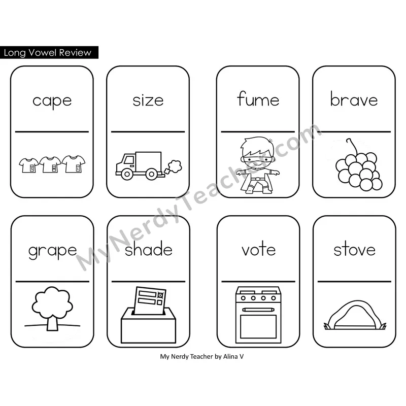Long Vowels Review (VCe) Dominos (Black & White)