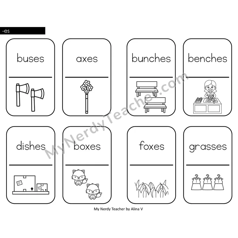Suffix -es Dominos (Black & White)