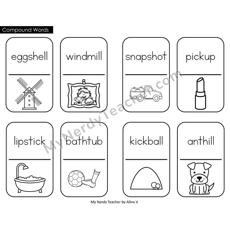 Compound Words Dominos (Black & White)